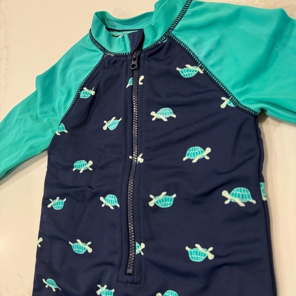 Janie and Jack Turtle Rashgaurd Swimsuit Baby Size 12 to 18 Months Navy/Teal - Picture 3 of 7